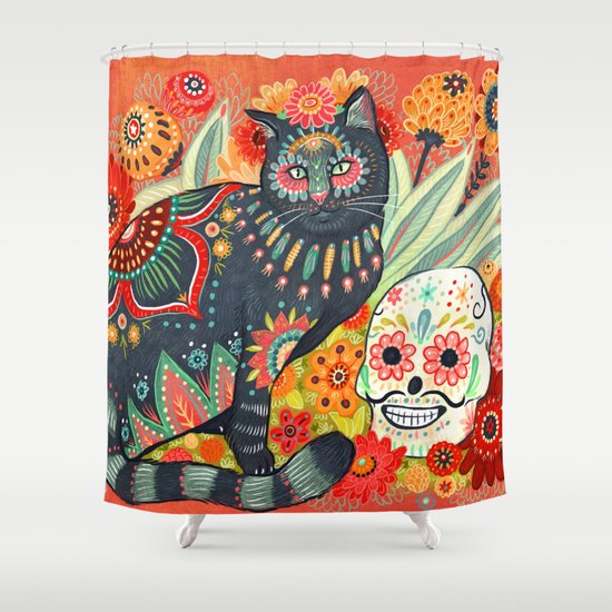 Dia De Los Muertos Cat Shower Curtain By Angelarizza Society6