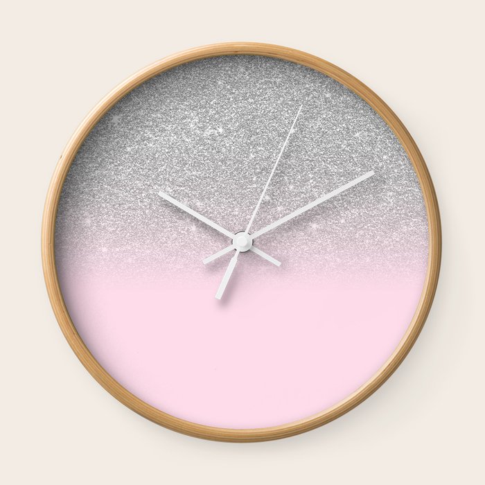 chic elegant blush pink silver glitter gradient wall clock by pink water society6