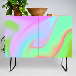 Abstract Psychedelic Neon Green Pink Groovy Swirl 70s Credenza