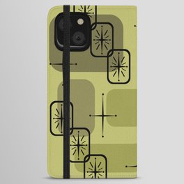 Mid Century Modern Sputnik Cards Olive Green iPhone Wallet Case