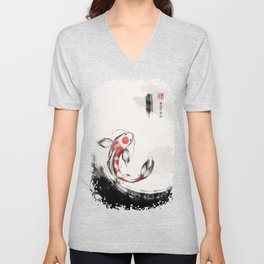 Good Luck And Peace Koi Japanese Ink V Neck T Shirt