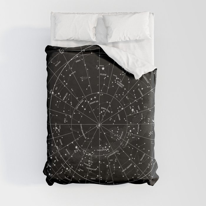 Constellation Map - Black & White Duvet Cover