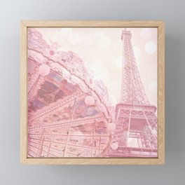 Paris Pink Eiffel Tower Carousel Framed Mini Art Print