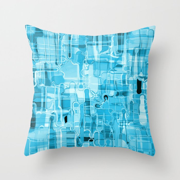 Modern Abstract Digital Paint Strokes in Turquoise Blue Throw Pillow