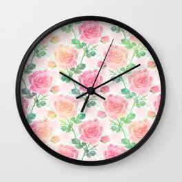 Watercolor Painted Pink Roses Artwork Wall Clock