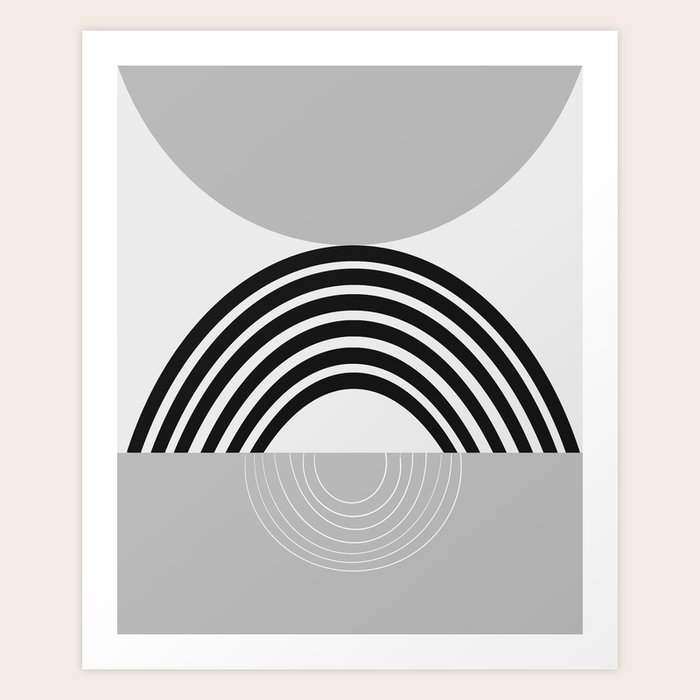 Black Gray White Sun Arch Balance 1 minimal abstract art society6