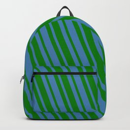 [ Thumbnail: Blue and Green Colored Lines Pattern Backpack ]