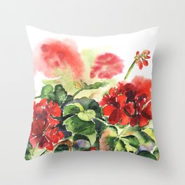 plant geranium, flowers and leaves, watercolor Throw Pillow