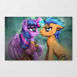 Twilight Sparkle and Flash Sentry are helpless by the river Canvas Print