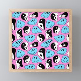 Funny melting smile happy face colorful cartoon seamless pattern Framed Mini Art Print