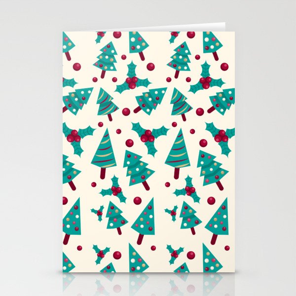 Christmas Pattern Turquoise Red Mistletoe Tree Stationery Cards