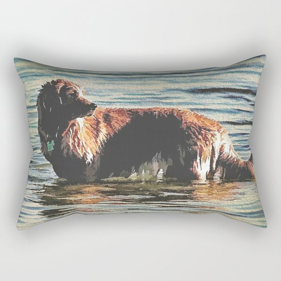 Dog Having Fun In The Water Rectangular Pillow
