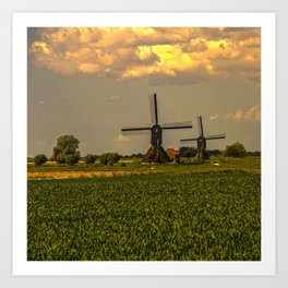 Windmills at the Waal, the Netherlands  Art Print | Photo, Nature 