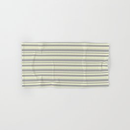 [ Thumbnail: Light Yellow & Dark Grey Colored Pattern of Stripes Hand & Bath Towel ]