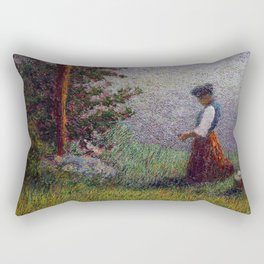 Ave Maria, lonely female portrait amid alps and flowering fruit trees painting by Angelo Morbellia Rectangular Pillow
