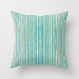 Textured Organic Stripes, Turquoise, Blue, Green, Cream, Coastal, Rustic Throw Pillow