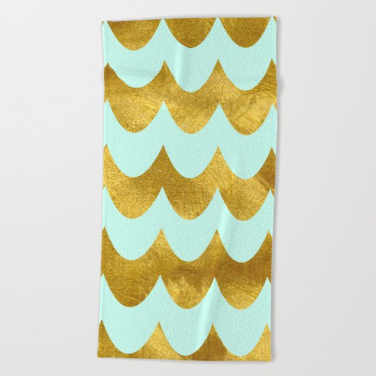 Mint Gold Foil 04 Beach Towel