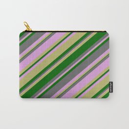 [ Thumbnail: Dim Grey, Plum, Dark Khaki & Dark Green Colored Striped/Lined Pattern Carry-All Pouch ]