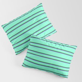 [ Thumbnail: Aquamarine, Forest Green, and Slate Blue Colored Lined Pattern Pillow Sham ]