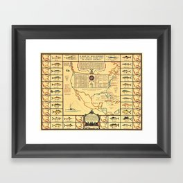 Illustrated Map of Well Known Salt Water Game Fish of North America Framed Art Print