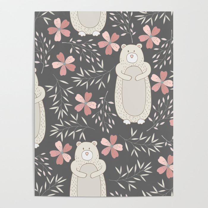 Bear and Flowers Poster