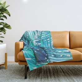 Turquoise Palm Leaves Throw Blanket