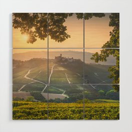 Langhe vineyards, Castiglione Falletto village and a tree. Italy Wood Wall Art
