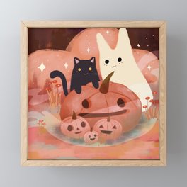 Halloween Cat and Bunny Framed Mini Art Print