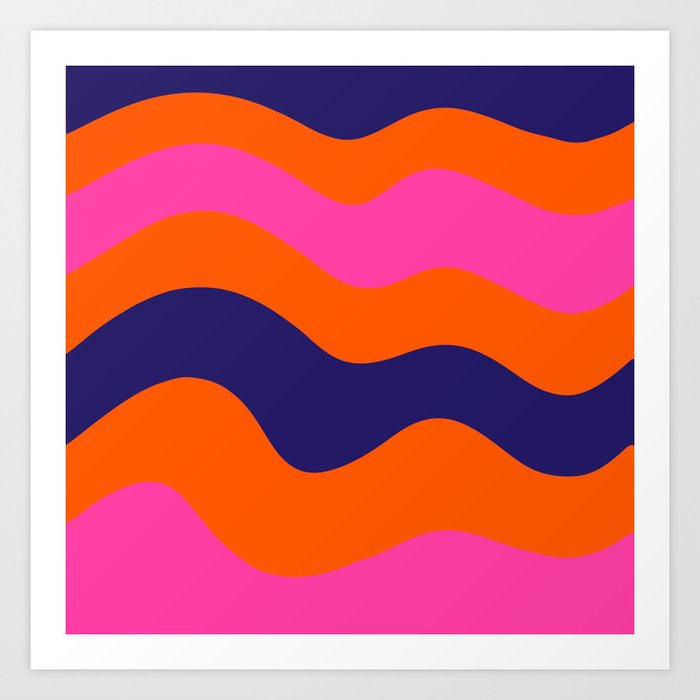 Modern Wavy Stripes Navy Red And Hot Pink Art Print