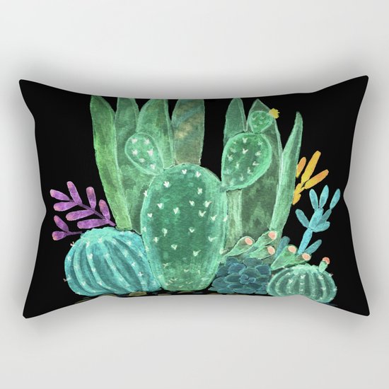 Cacti and succulents on a black background. Rectangular Pillow