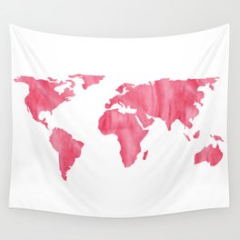 World Map Pink Watercolor Wall Tapestry