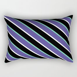 [ Thumbnail: Aquamarine, Dark Slate Blue, White, and Black Colored Striped/Lined Pattern Rectangular Pillow ]