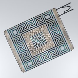 Greek Key Ornament - Greek Meander -Abalone and gold Picnic Blanket