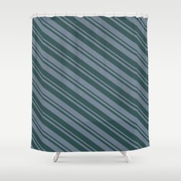 [ Thumbnail: Slate Gray and Dark Slate Gray Colored Stripes Pattern Shower Curtain ]