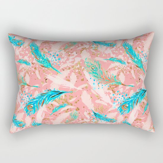 Feather peacock peach mint #10 Rectangular Pillow