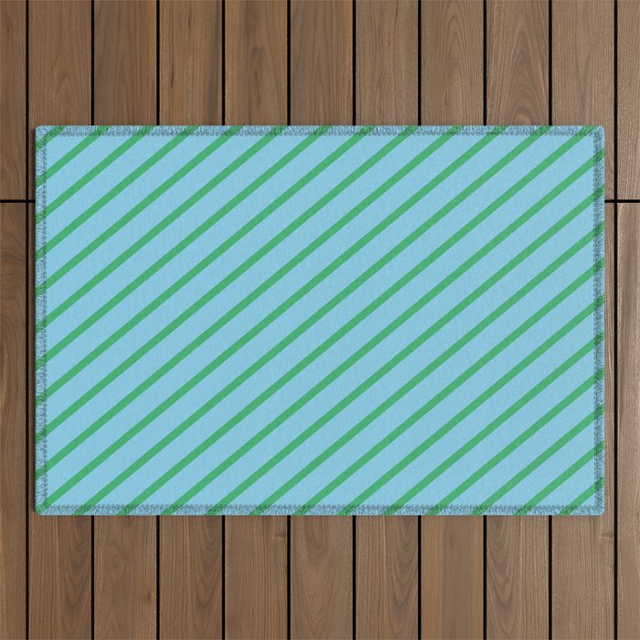 Sea Green and Sky Blue Colored Lines Pattern Outdoor Rug