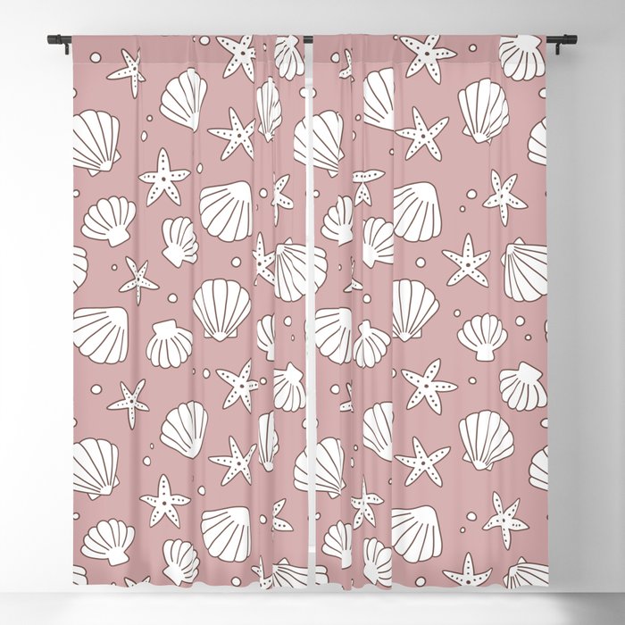 Seashell Pattern (white/dusty rose) Blackout Curtain