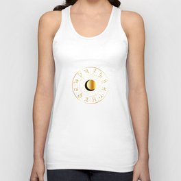 Zodiac astrology wheel Golden astrological signs with moon and stars Unisex Tank Top