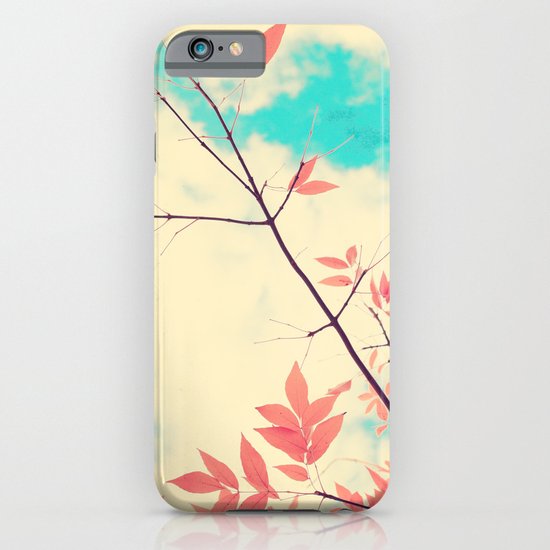 Pink fall leafs on retro vintage sky iPhone & iPod Case