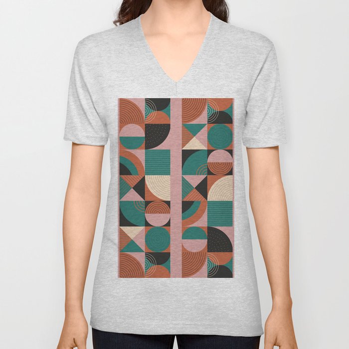 Dusty Pink Mid Century Modern Abstract Shapes  V Neck T Shirt