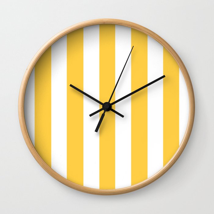 Google Chrome yellow - solid color - white vertical lines pattern Wall Clock