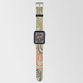 Midcentury Twist Abstract Pattern Olive Green Orange Charcoal  Apple Watch Band