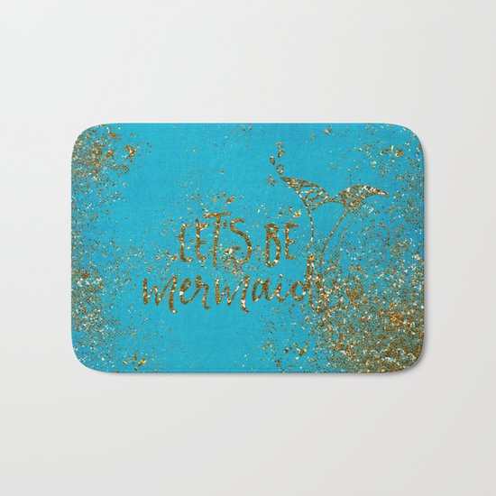 Let's be memaids Gold faux Glitter for Mermaid Girls Bath Mat