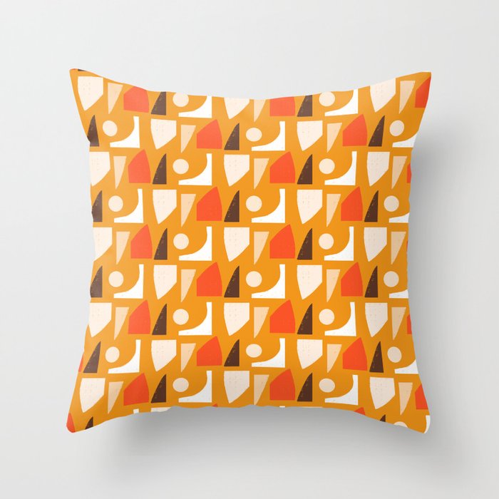 70s Mod Abstract Yellow - Mid Century Shapes Throw Pillow