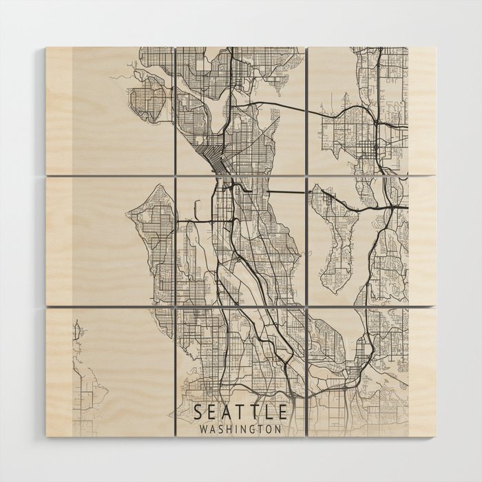 Seattle Washington city map Wood Wall Art