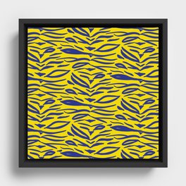 Zebra Stripes - Navy Blue on Golden Yellow Framed Canvas