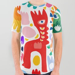 Spring Gouache Cut Out Joyful Abstract Pattern Design  All Over Graphic Tee
