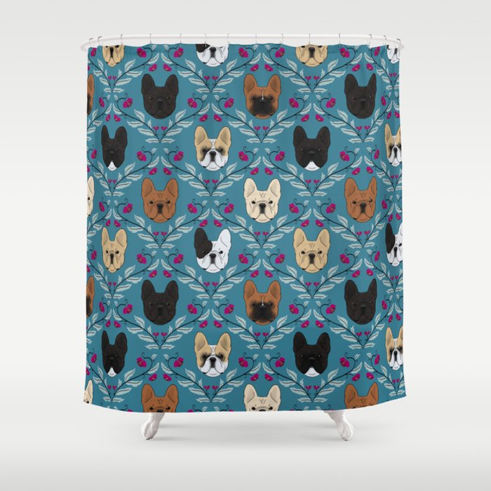 Pardon My Frenchie (Teal) Shower Curtain