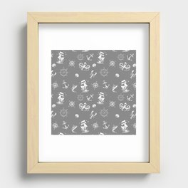 Grey And White Silhouettes Of Vintage Nautical Pattern Recessed Framed Print
