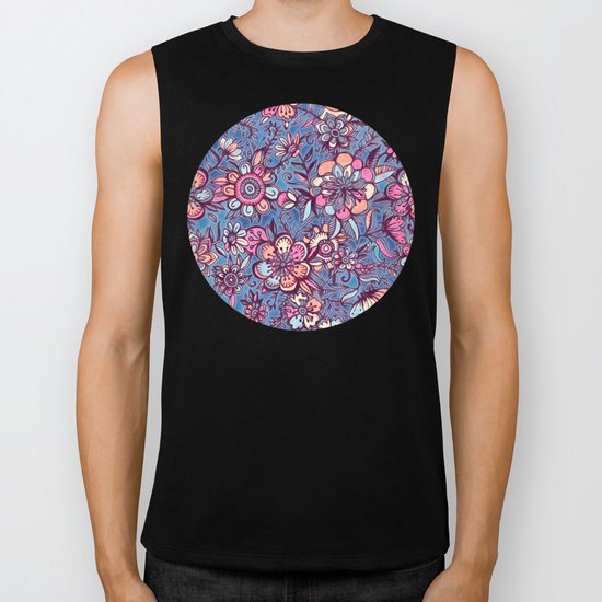 Sweet Spring Floral - soft indigo & candy pastels Biker Tank